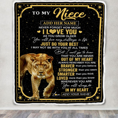 Personalized To My Niece Gifts From Aunt Uncle Auntie Blanket Lion I Love You Graduation Birthday Gifts For Niece Christmas Customized Fleece Throw Blanket | siriusteestore