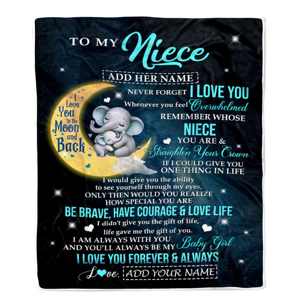 Personalized To My Niece Gifts From Aunt Uncle Auntie Blanket Moon Elephant  Birthday Gifts Graduation For Niece Christmas Customized Fleece Throw Blanket | siriusteestore