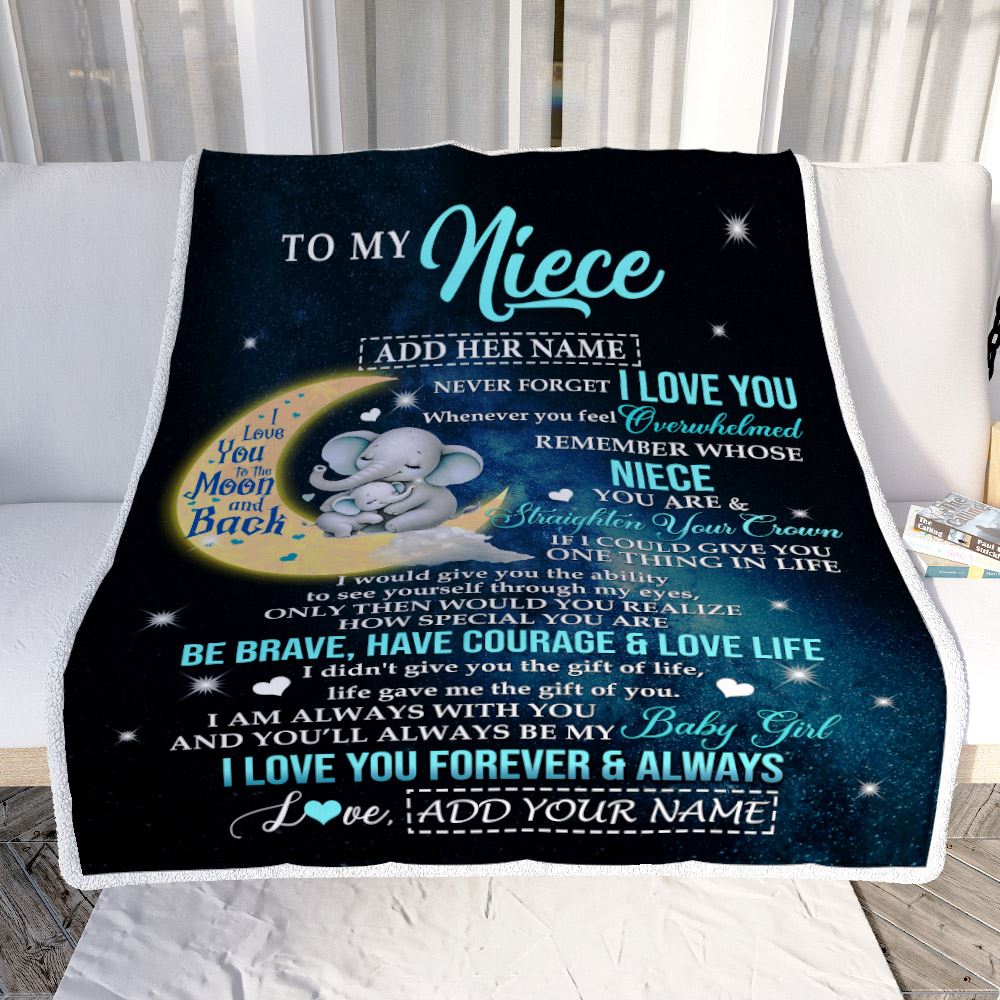Personalized To My Niece Gifts From Aunt Uncle Auntie Blanket Moon Elephant  Birthday Gifts Graduation For Niece Christmas Customized Fleece Throw Blanket | siriusteestore