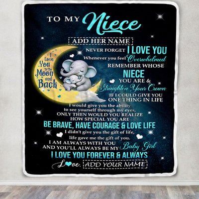 Personalized To My Niece Gifts From Aunt Uncle Auntie Blanket Moon Elephant  Birthday Gifts Graduation For Niece Christmas Customized Fleece Throw Blanket | siriusteestore