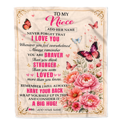 Personalized To My Niece Gifts From Aunt Uncle Auntie Blanket Pink Butterfly I Love You Birthday Gift For Niece Christmas Custom Fleece Throw Blanket | siriusteestore