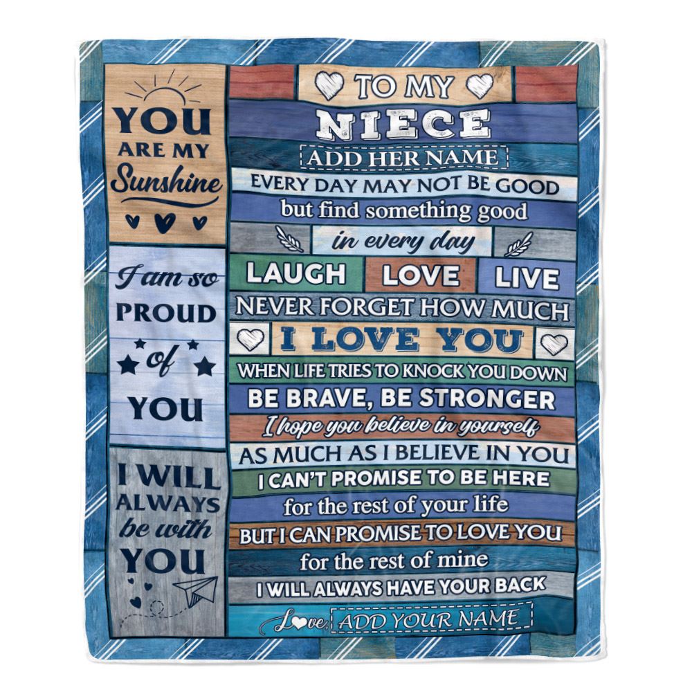 Personalized To My Niece Gifts From Aunt Uncle Auntie Blanket Wood I Love You Birthday Graduation Gifts For Niece Christmas Customized Fleece Throw Blanket | siriusteestore