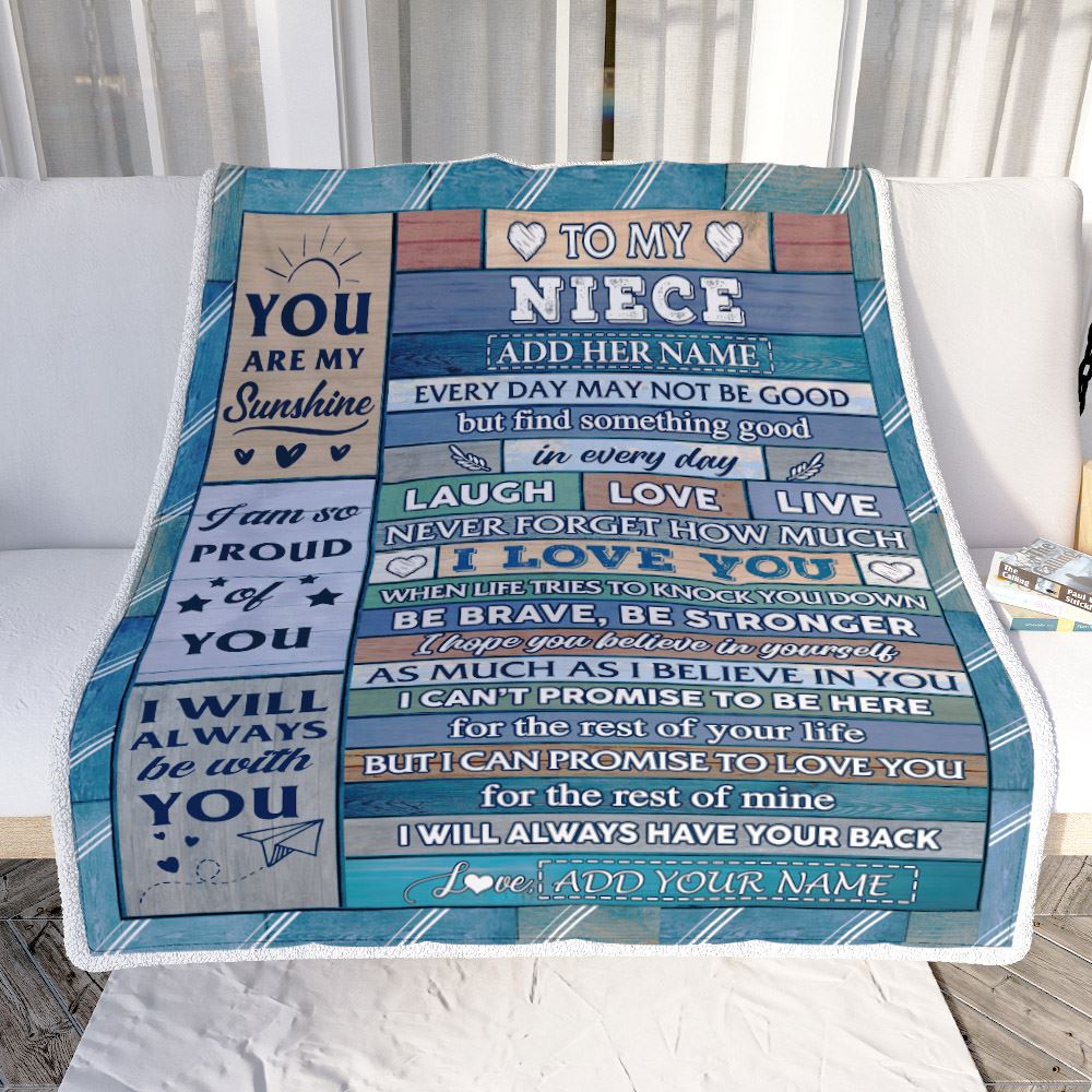Personalized To My Niece Gifts From Aunt Uncle Auntie Blanket Wood I Love You Birthday Graduation Gifts For Niece Christmas Customized Fleece Throw Blanket | siriusteestore