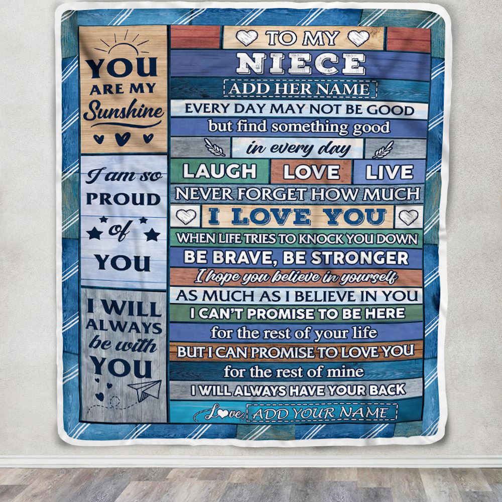 Personalized To My Niece Gifts From Aunt Uncle Auntie Blanket Wood I Love You Birthday Graduation Gifts For Niece Christmas Customized Fleece Throw Blanket | siriusteestore