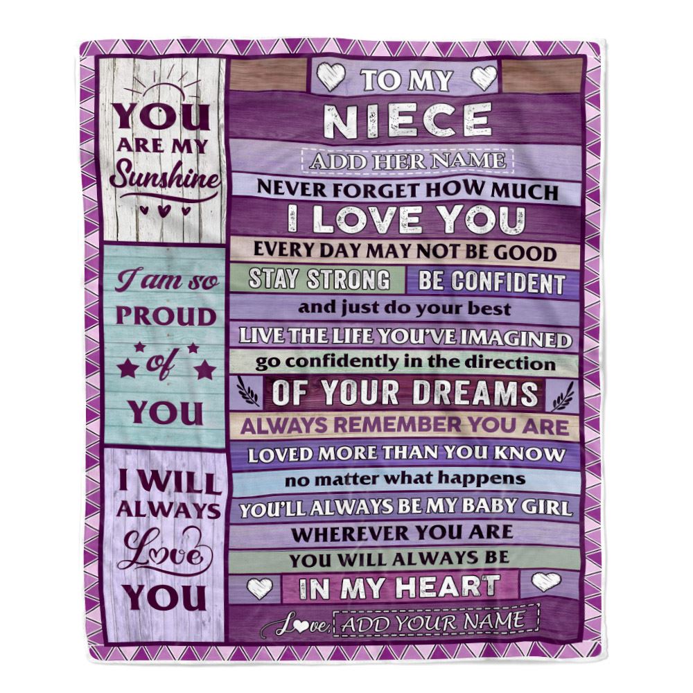 Personalized To My Niece Gifts From Aunt Uncle Auntie Blanket Wood Purple Gifts Grown Niece Birthday Gifts Graduation Christmas Customized Fleece Blanket | siriusteestore