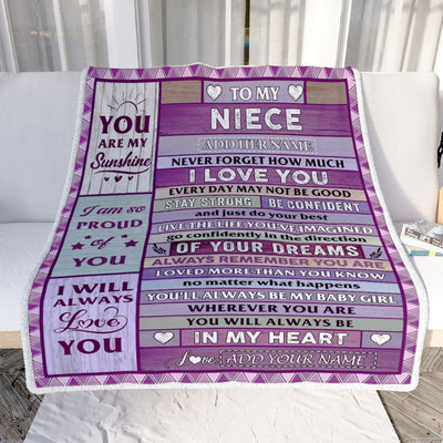 Personalized To My Niece Gifts From Aunt Uncle Auntie Blanket Wood Purple Gifts Grown Niece Birthday Gifts Graduation Christmas Customized Fleece Blanket | siriusteestore