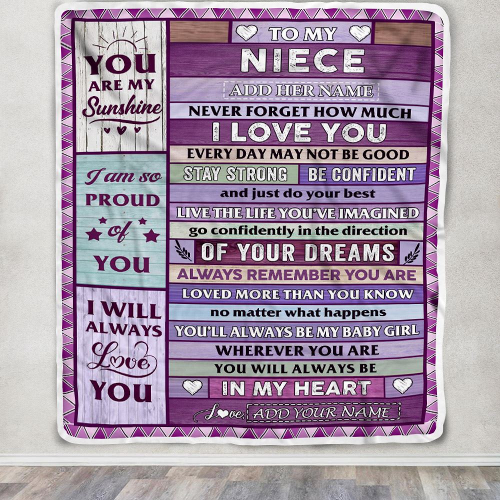 Personalized To My Niece Gifts From Aunt Uncle Auntie Blanket Wood Purple Gifts Grown Niece Birthday Gifts Graduation Christmas Customized Fleece Blanket | siriusteestore