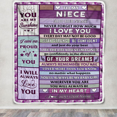 Personalized To My Niece Gifts From Aunt Uncle Auntie Blanket Wood Purple Gifts Grown Niece Birthday Gifts Graduation Christmas Customized Fleece Blanket | siriusteestore