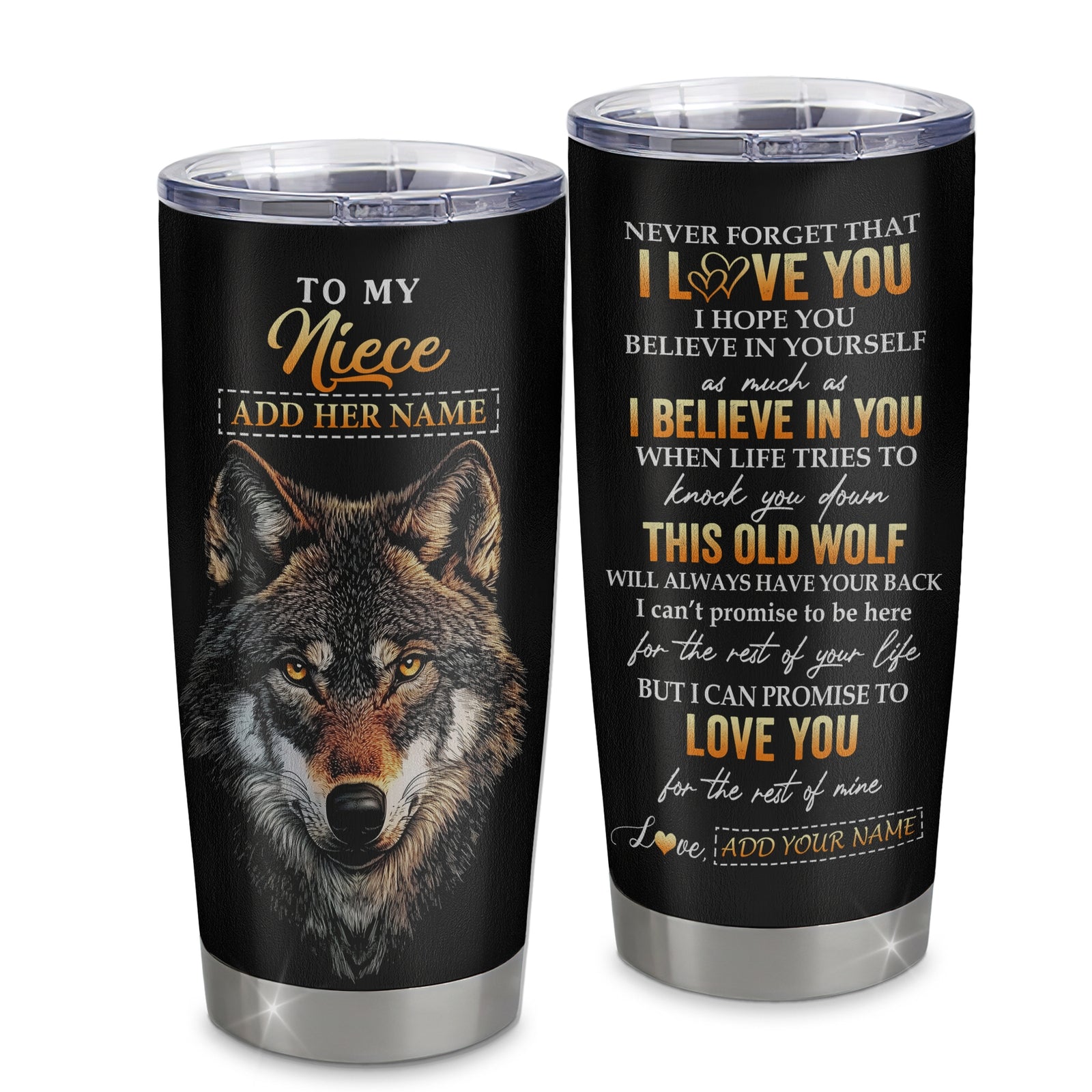 Personalized To My Niece Gifts From Aunt Uncle Auntie Tumbler Old Wolf Love You Niece Birthday Gifts Graduation Christmas Custom Stainless Steel Cup Travel Mug | siriusteestore