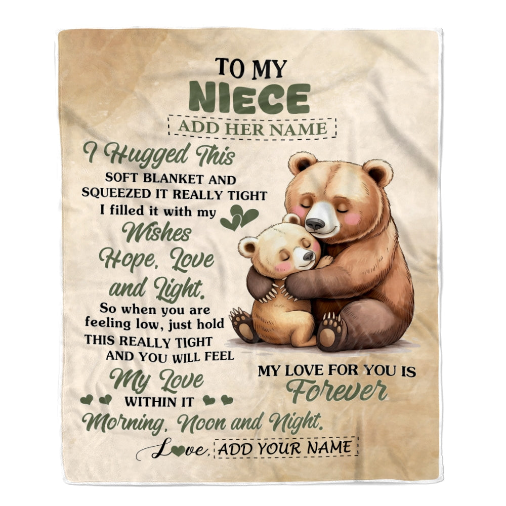 Personalized To My Niece Gifts From Aunt Uncle Blanket Bear Letter I Hugged This Gifts For Niece Birthday Graduation Christmas Custom Fleece Blanket | siriusteestore