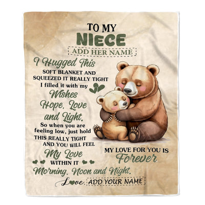 Personalized To My Niece Gifts From Aunt Uncle Blanket Bear Letter I Hugged This Gifts For Niece Birthday Graduation Christmas Custom Fleece Blanket | siriusteestore