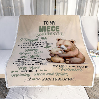 Personalized To My Niece Gifts From Aunt Uncle Blanket Bear Letter I Hugged This Gifts For Niece Birthday Graduation Christmas Custom Fleece Blanket | siriusteestore