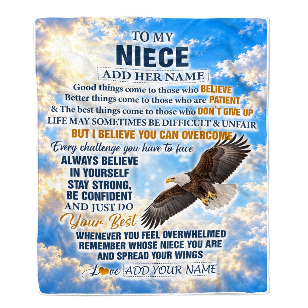 Personalized To My Niece Gifts From Aunt Uncle Blanket Believe In Yourself Eagle Gifts For Niece Birthday Present Graduation Christmas Custom Fleece Blanket | siriusteestore