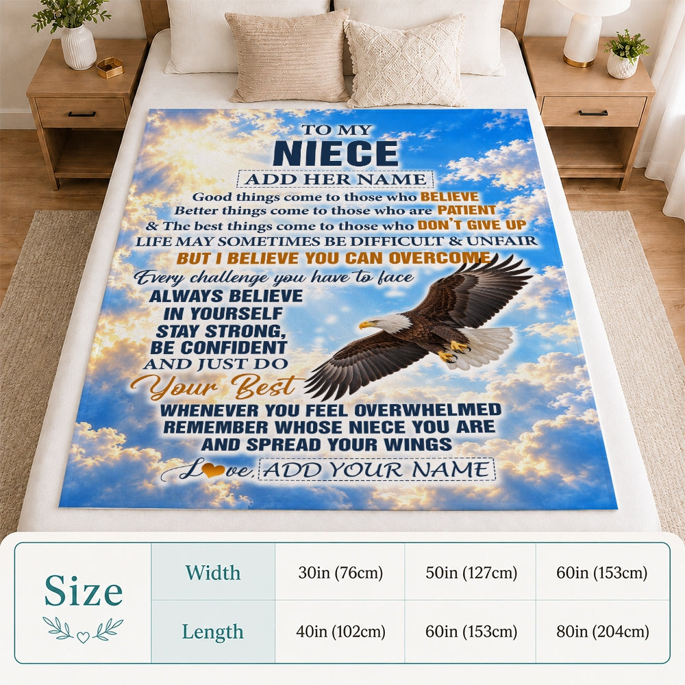 Personalized To My Niece Gifts From Aunt Uncle Blanket Believe In Yourself Eagle Gifts For Niece Birthday Present Graduation Christmas Custom Fleece Blanket | siriusteestore