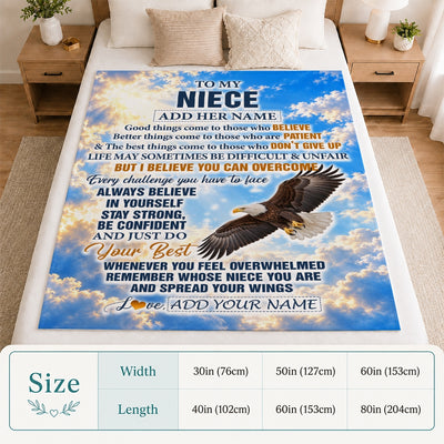 Personalized To My Niece Gifts From Aunt Uncle Blanket Believe In Yourself Eagle Gifts For Niece Birthday Present Graduation Christmas Custom Fleece Blanket | siriusteestore
