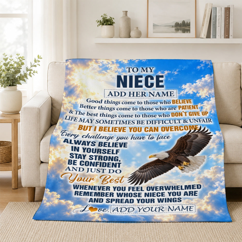 Personalized To My Niece Gifts From Aunt Uncle Blanket Believe In Yourself Eagle Gifts For Niece Birthday Present Graduation Christmas Custom Fleece Blanket | siriusteestore