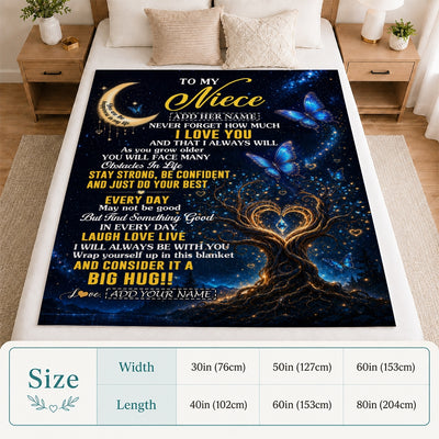 Personalized To My Niece Gifts From Aunt Uncle Blanket Blue Galaxy Butterfly Moon Birthday Gifts For Niece Graduation Christmas Custom Fleece Throw Blanket | siriusteestore