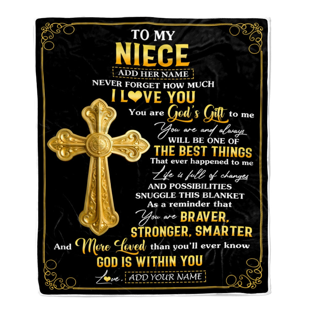 Personalized To My Niece Gifts From Aunt Uncle Blanket Christian God Is With You Gifts For Niece Birthday Present Graduation Christmas Custom Fleece Blanket | siriusteestore