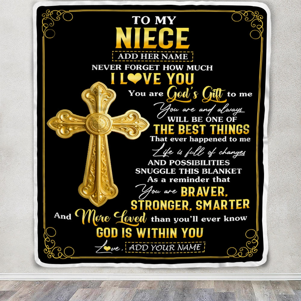 Personalized To My Niece Gifts From Aunt Uncle Blanket Christian God Is With You Gifts For Niece Birthday Present Graduation Christmas Custom Fleece Blanket | siriusteestore