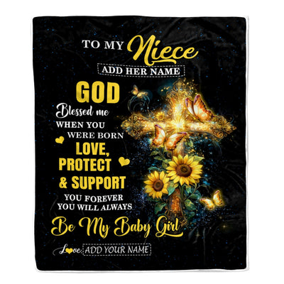 Personalized To My Niece Gifts From Aunt Uncle Blanket Cross Sunflower Christian Blessed Niece Birthday Presents Graduation Gifts Christmas Fleece Blanket | siriusteestore