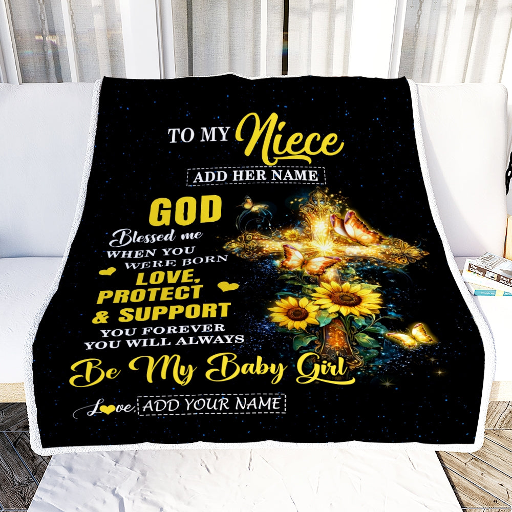 Personalized To My Niece Gifts From Aunt Uncle Blanket Cross Sunflower Christian Blessed Niece Birthday Presents Graduation Gifts Christmas Fleece Blanket | siriusteestore