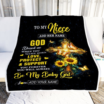 Personalized To My Niece Gifts From Aunt Uncle Blanket Cross Sunflower Christian Blessed Niece Birthday Presents Graduation Gifts Christmas Fleece Blanket | siriusteestore