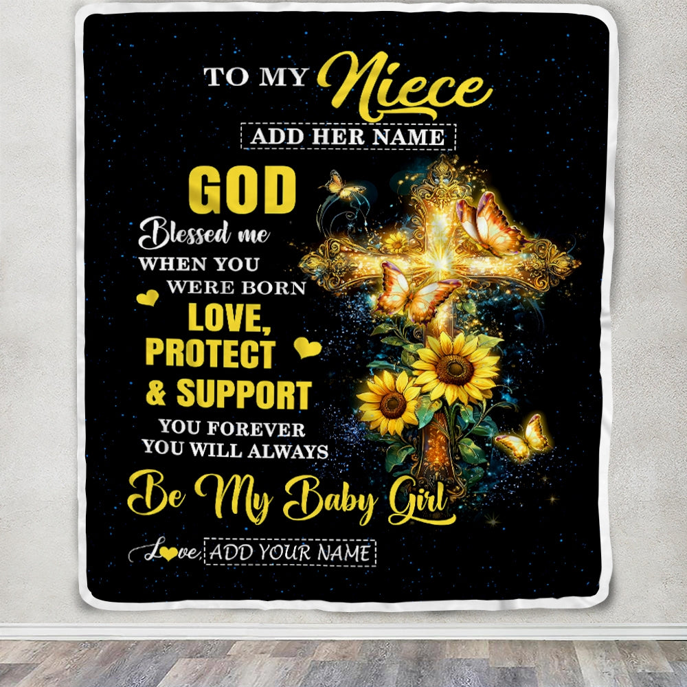 Personalized To My Niece Gifts From Aunt Uncle Blanket Cross Sunflower Christian Blessed Niece Birthday Presents Graduation Gifts Christmas Fleece Blanket | siriusteestore