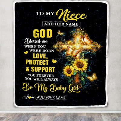 Personalized To My Niece Gifts From Aunt Uncle Blanket Cross Sunflower Christian Blessed Niece Birthday Presents Graduation Gifts Christmas Fleece Blanket | siriusteestore