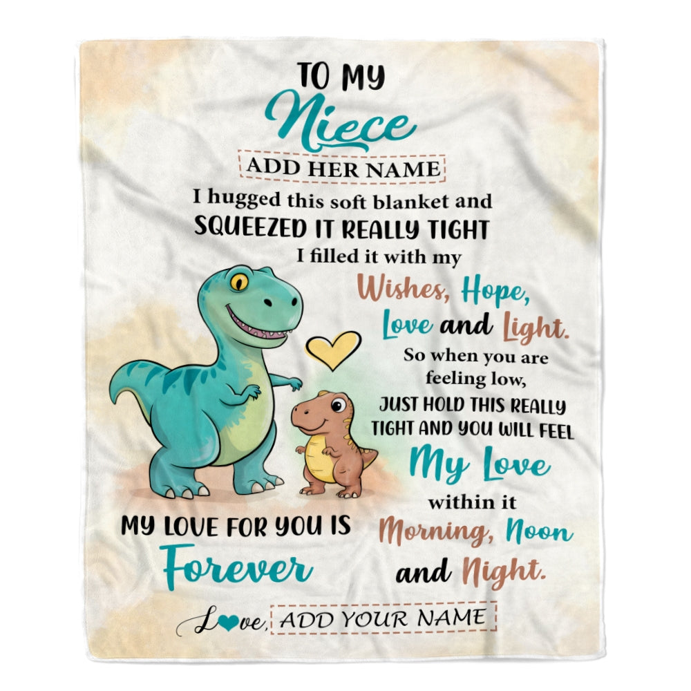 Personalized To My Niece Gifts From Aunt Uncle Blanket Dinosaur Letter I Hugged This Gifts For Niece Birthday Graduation Christmas Custom Fleece Blanket | siriusteestore