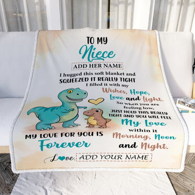 Personalized To My Niece Gifts From Aunt Uncle Blanket Dinosaur Letter I Hugged This Gifts For Niece Birthday Graduation Christmas Custom Fleece Blanket | siriusteestore