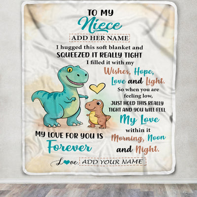 Personalized To My Niece Gifts From Aunt Uncle Blanket Dinosaur Letter I Hugged This Gifts For Niece Birthday Graduation Christmas Custom Fleece Blanket | siriusteestore