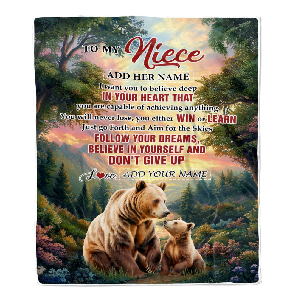 Personalized To My Niece Gifts From Aunt Uncle Blanket Don't Give Up Bear Gifts For Niece Birthday Graduation Christmas Customized Fleece Throw Blanket | siriusteestore