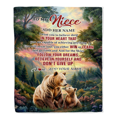 Personalized To My Niece Gifts From Aunt Uncle Blanket Don't Give Up Bear Gifts For Niece Birthday Graduation Christmas Customized Fleece Throw Blanket | siriusteestore