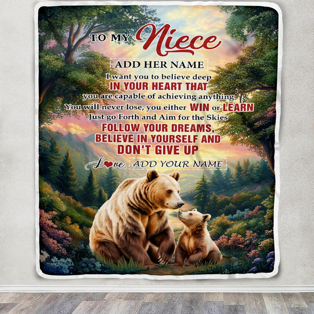 Personalized To My Niece Gifts From Aunt Uncle Blanket Don't Give Up Bear Gifts For Niece Birthday Graduation Christmas Customized Fleece Throw Blanket | siriusteestore