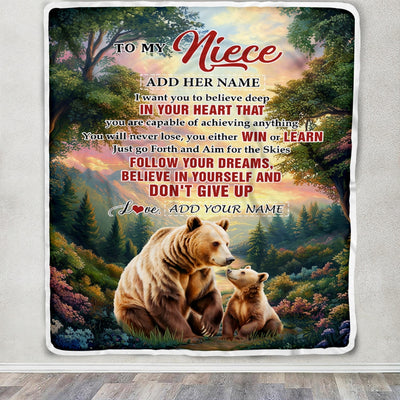 Personalized To My Niece Gifts From Aunt Uncle Blanket Don't Give Up Bear Gifts For Niece Birthday Graduation Christmas Customized Fleece Throw Blanket | siriusteestore