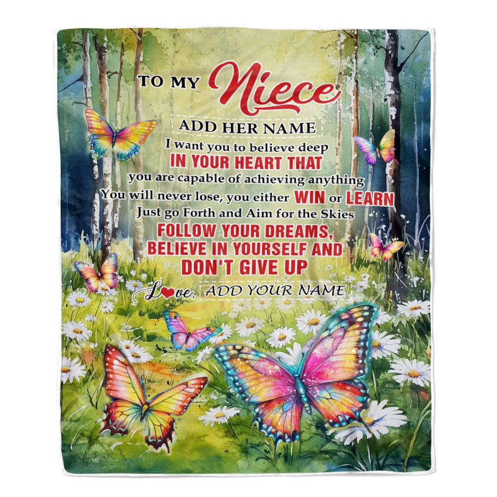 Personalized To My Niece Gifts From Aunt Uncle Blanket Don't Give Up Butterfly Gifts For Niece Birthday Graduation Christmas Customized Fleece Throw Blanket | siriusteestore