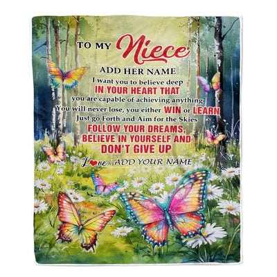 Personalized To My Niece Gifts From Aunt Uncle Blanket Don't Give Up Butterfly Gifts For Niece Birthday Graduation Christmas Customized Fleece Throw Blanket | siriusteestore