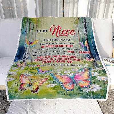 Personalized To My Niece Gifts From Aunt Uncle Blanket Don't Give Up Butterfly Gifts For Niece Birthday Graduation Christmas Customized Fleece Throw Blanket | siriusteestore