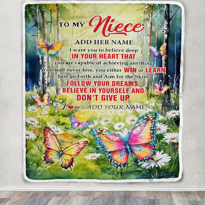 Personalized To My Niece Gifts From Aunt Uncle Blanket Don't Give Up Butterfly Gifts For Niece Birthday Graduation Christmas Customized Fleece Throw Blanket | siriusteestore