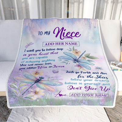 Personalized To My Niece Gifts From Aunt Uncle Blanket Don't Give Up Dragonfly Gifts For Niece Birthday Graduation Christmas Customized Fleece Throw Blanket | siriusteestore