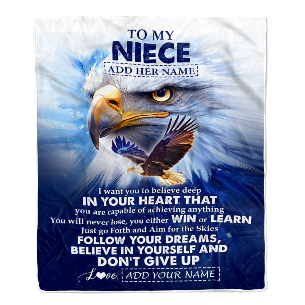 Personalized To My Niece Gifts From Aunt Uncle Blanket Don't Give Up Eagle Gifts For Niece Birthday Graduation Christmas Customized Fleece Throw Blanket | siriusteestore