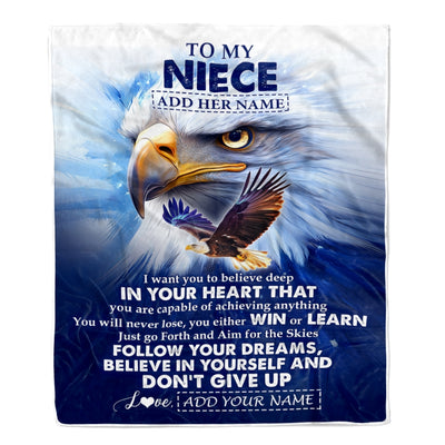 Personalized To My Niece Gifts From Aunt Uncle Blanket Don't Give Up Eagle Gifts For Niece Birthday Graduation Christmas Customized Fleece Throw Blanket | siriusteestore