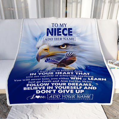 Personalized To My Niece Gifts From Aunt Uncle Blanket Don't Give Up Eagle Gifts For Niece Birthday Graduation Christmas Customized Fleece Throw Blanket | siriusteestore
