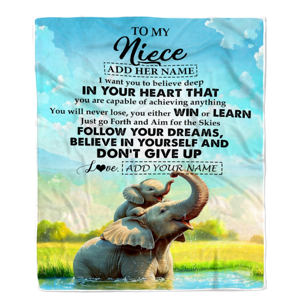 Personalized To My Niece Gifts From Aunt Uncle Blanket Don't Give Up Elephant Gifts For Niece Birthday Graduation Christmas Customized Fleece Throw Blanket | siriusteestore