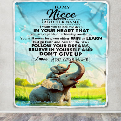 Personalized To My Niece Gifts From Aunt Uncle Blanket Don't Give Up Elephant Gifts For Niece Birthday Graduation Christmas Customized Fleece Throw Blanket | siriusteestore