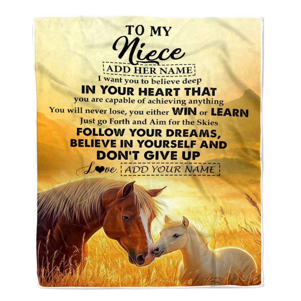 Personalized To My Niece Gifts From Aunt Uncle Blanket Don't Give Up Horse Gifts For Niece Birthday Graduation Christmas Customized Fleece Throw Blanket | siriusteestore
