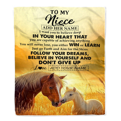 Personalized To My Niece Gifts From Aunt Uncle Blanket Don't Give Up Horse Gifts For Niece Birthday Graduation Christmas Customized Fleece Throw Blanket | siriusteestore
