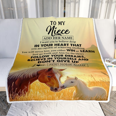 Personalized To My Niece Gifts From Aunt Uncle Blanket Don't Give Up Horse Gifts For Niece Birthday Graduation Christmas Customized Fleece Throw Blanket | siriusteestore