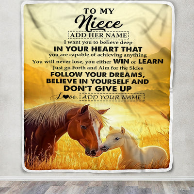 Personalized To My Niece Gifts From Aunt Uncle Blanket Don't Give Up Horse Gifts For Niece Birthday Graduation Christmas Customized Fleece Throw Blanket | siriusteestore