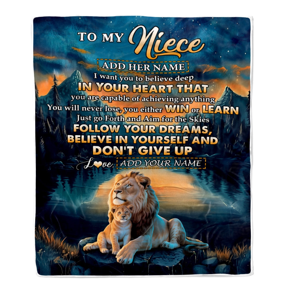 Personalized To My Niece Gifts From Aunt Uncle Blanket Don't Give Up Lion Gifts For Niece Birthday Graduation Christmas Customized Fleece Throw Blanket | siriusteestore